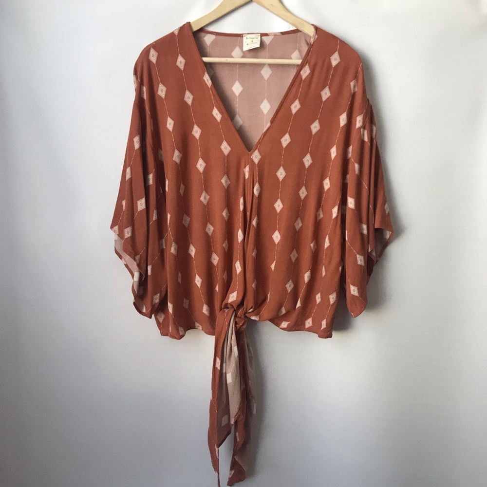 Orange Kimono Tie Front Top